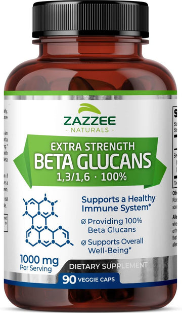 Zazzee Extra Strength 1,3/1,6 Beta Glucans, 1000 Mg, 100% Concentrated, 90 Vegan Capsules, Supports A Healthy Immune System, 100% Vegetarian, All-Natural And Non-Gmo