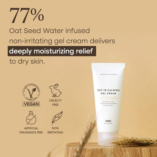 Purito Oat-In Calming Gel Cream 100 Ml / 3.38 Fl. Oz. Vegan, Facial Cream, Moisture Cream For Face, Natural Ingredients