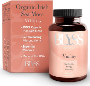 Organic Irish Sea Moss Capsules With Burdock Root, Bladderwrack And Bioperine Black Pepper - For Energy, Gut Health, Thyroid & Anti Aging - Vegan - 90 Ct