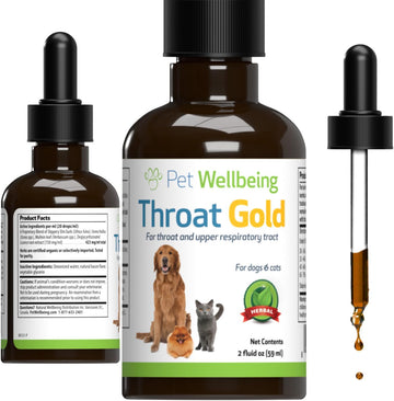 Pet Wellbeing Throat Gold For Dogs - Vet-Formulated - Soothes Throat Discomfort, Hoarseness, Leash Strain, Occasional Cough In Dogs - Natural Herbal Supplement 2 Oz (59 Ml)