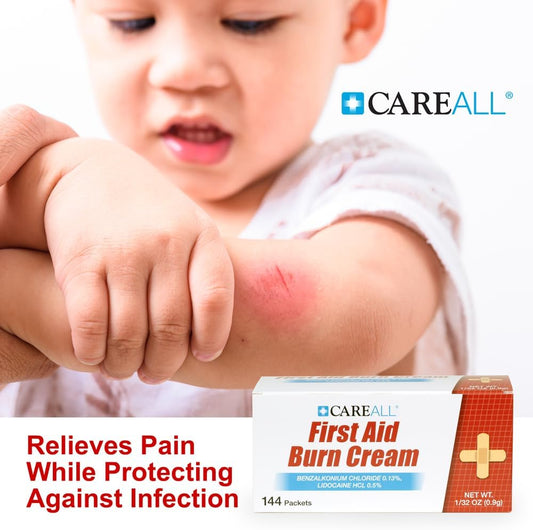 Careall First Aid Burn Cream 0.9G Packets (Pack Of 144) Pain Relieving First Aid Cream For Temporary Relief Of Pain From Minor Burns, Cuts, And Scrapes With Benzalkonium Chloride And Lidocaine Hci