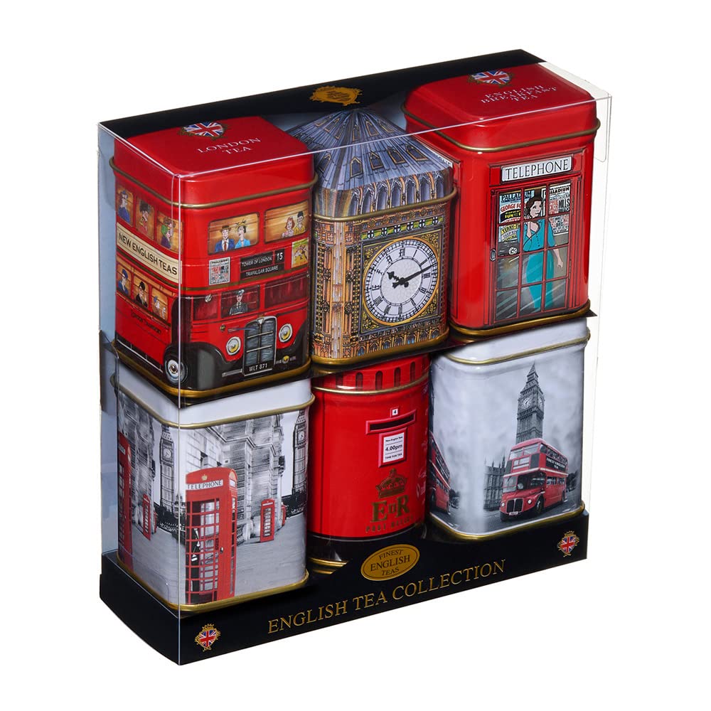 Iconic London Sights 6X Tea Tins With Fine English Breakfast Loose Leaf Tea, British Souvenir, Big Ben, Uk Foods