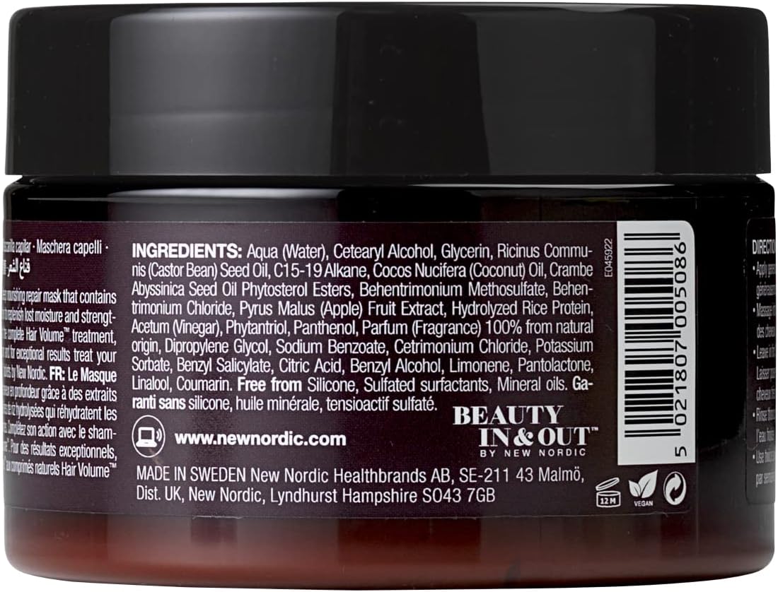 New Nordic Hair Volume Repair Mask - Promote Hair Growth for Dry Damaged Hair - Coconut & Castor Oil - Balance, Volumise & Strengthen - 300 ml Jar : Amazon.co.uk: Beauty