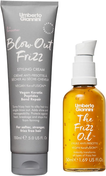 Umberto Giannini Blow Out Frizz Hair Styling Cream 150Ml With Heat Protection 230°C & The Frizz Oil 50Ml - Shine Enhancing Vegan Keratin Bond Repair Hair Oil With Metal Detox Technology