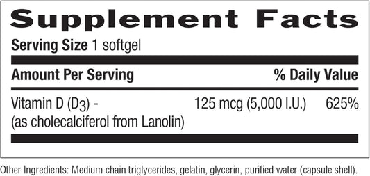 Country Life Vitamin D3, Non-Fish 5000 Iu, 365 Softgels, Certified Gluten Free