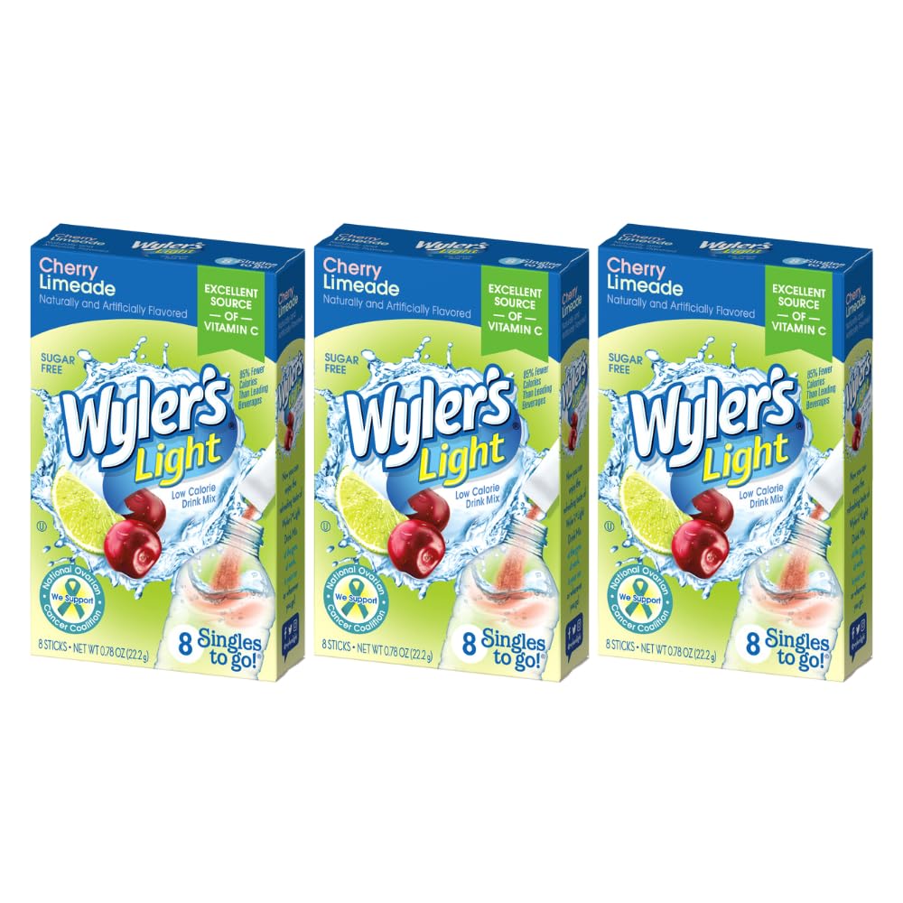 Wyler'S Light Singles To Go Powder Packets, Water Drink Mix, Cherry Limeade, 8 Packets Per Box, 24 Total Packets (Pack Of 3)