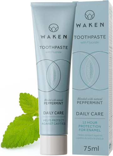 Waken, 75Ml, Peppermint Toothpaste, Fresh & Cool Natural Flavour, Lightly Foaming, With Fluoride, No Artificial Colours, Thoughtful Packaging, Recycled Aluminium Tube, Vegan Toothpaste (Pack Of 2)
