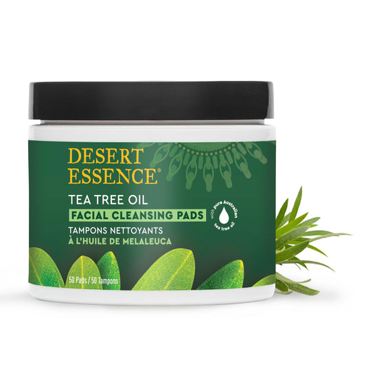Desert Essene Daily Facial Cleansing Pads With Pure Australian Tea Tree, Witch Hazel, Calendula & Chamomile - Reduce Oil, Minimize Pores - Plant-Based Cleanser - Vegan, Non-Gmo, Cruelty-Free - 50 Pads