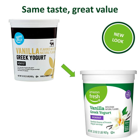 Amazon Fresh, Greek Nonfat Vanilla Yogurt, 32 Oz (Previously Happy Belly, Packaging May Vary)