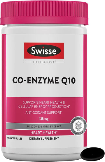 Swisse CoQ10 Supplement Co-Enzyme Q10 | Coenzyme Q10 Supports Hearth Health and Ubiquinol Cellular Energy Production | CQ10 Antioxidant Support | Co Q 10 Supplement 135 mg | 180 Mini Softgel Capsules