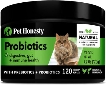 Pet Honesty Digestive Probiotics Max Strength For Cats Supplement - Digestive Support + Gut Health, Probiotic For Cats, Cat Constipation Relief, Bowel Support, Immunity & Overall Health - 120 Scoops