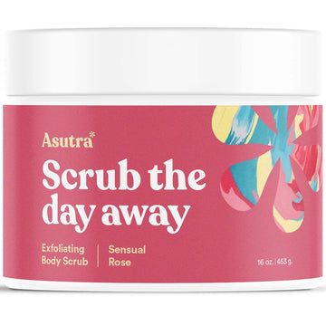 ASUTRA Dead Sea Salt Body Scrub Exfoliator (Sensual Rose), NEW BIGGER 16 oz Size | Ultra Hydrating, Gentle, & Moisturizing | Coconut, Rose, and Sandalwood Oils | Includes Wooden Spoon