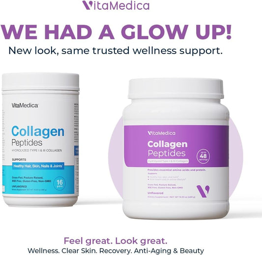 Vitamedica Collagen Peptides Powder For Women & Men - Healthy Hair, Skin, Nails, Bones And Joints - Hydrolyzed Types I & Iii, Grass-Fed, Pasture-Raised Protein, Zero Sugar - 48 Servings