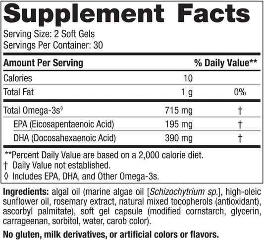 Nordic Naturals Algae Omega - 60 Soft Gels - 715 mg Omega-3 - Certified Vegan Algae Oil - Plant-Based EPA & DHA - Heart, Eye, Immune & Brain Health - Non-GMO - 30 Servings