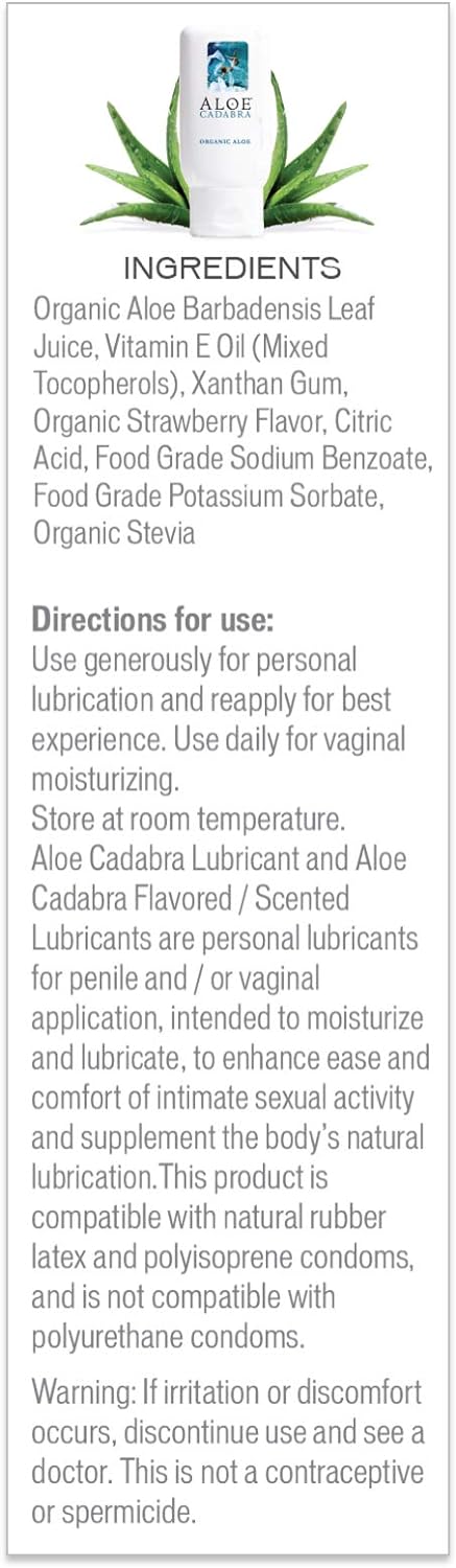 Aloe Cadabra Organic Flavored Personal Lubricant, Natural Edible Lube for Couples Pleasure, for Women & Men, Naked Strawberry, 2.5oz