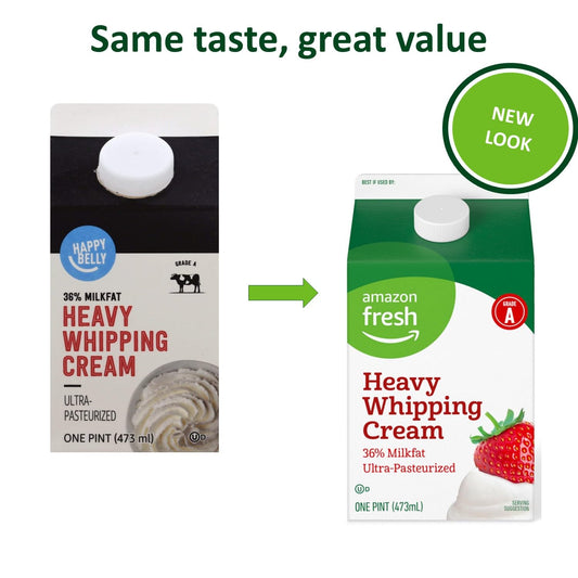 Amazon Fresh, Heavy Whipping Cream, Ultra Pasteurized, Kosher, Pint, 16 Fl Oz (Previously Happy Belly, Packaging May Vary)