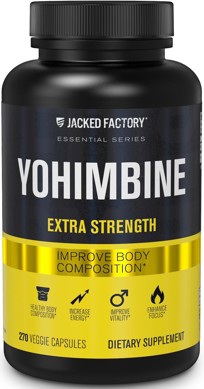 Jacked Factory Yohimbine Extra Strength Supplement, 270 Capsules - Premium Yohimbe Bark Extract For Experienced Users - Body Recomposition, Energy & More - Zero Fillers - 270 Veggie Capsule Pills