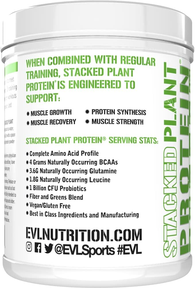 Evlution Nutrition Stacked Plant Protein Powder, Vegan, Non-GMO, Gluten-Free, Probiotics, BCAAs, Fiber, Complete Plant-Based Protein Complex, 1.5 LB (Natural Vanilla) : Health & Household