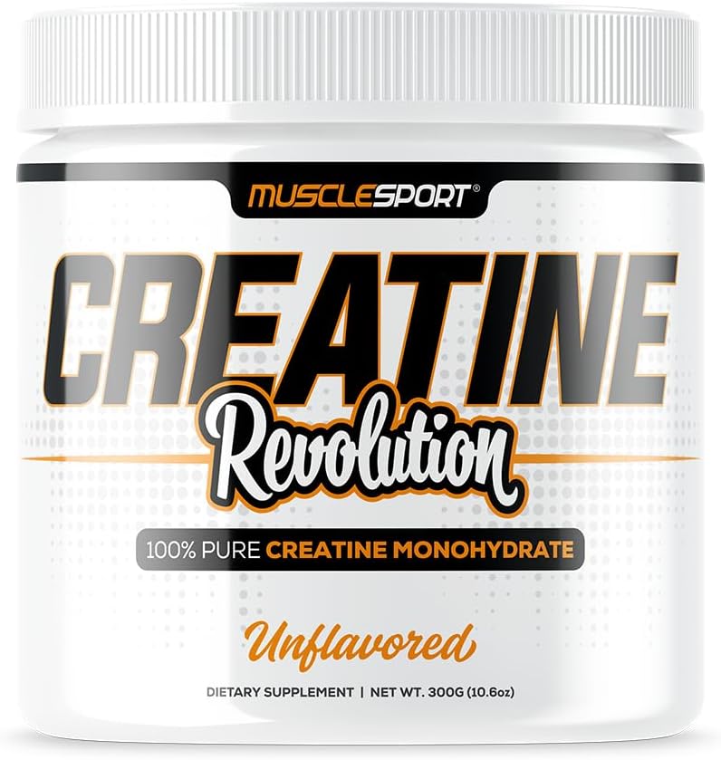 Musclesport Creatine Monohydrate Powder - Micronized Creatine Monohydrate - Energy, Strength & Endurance - 300G, Unflavored
