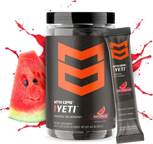 Mtn Ops Yeti Pre-Workout Powder Energy Drink With Creatine, 200Mg Caffeine & Bcaas With Beta Alanine, 30-Serving Tub, Blue Raspberry