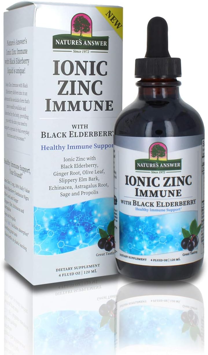 Nature'S Answer Ionic Zinc Immune With Black Elderberry  Extract With Slippery Elm, Echinacea, Astragalus, Sage 160 Servings Per Bottle