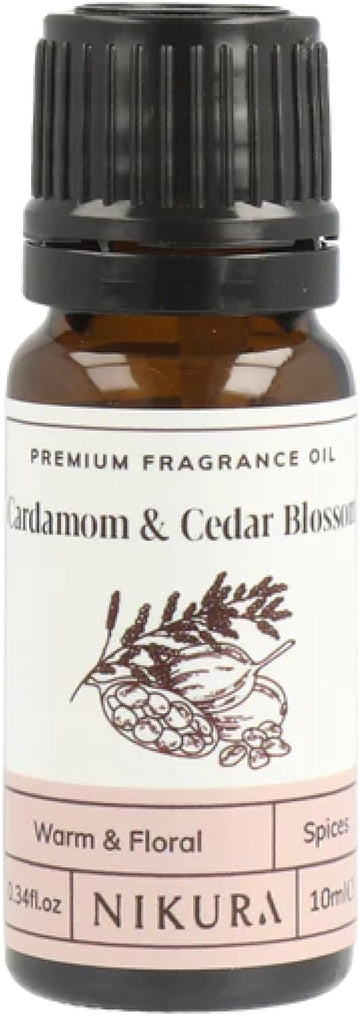 Nikura | Cardamom & Cedar Blossom Fragrance Oil - 10ml | Perfect for Soap Making, Candle Making, Wax Melts, Diffuser | Great for use in Bath Bombs, Perfume Oil, Perfume Scents | Vegan & UK Made