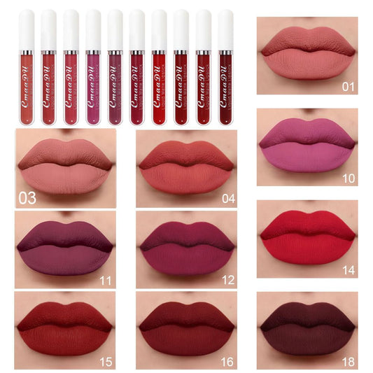 Evpct 10Pcs Liquid Matte Matt Lipstick Set For Black Women, Dark Deep Bright Ruby Sexy Brick Mauve Plum Red Violet Purple Matte Lipstick Long Lasting Lipstick 24 Hour Waterproof Lip Gloss