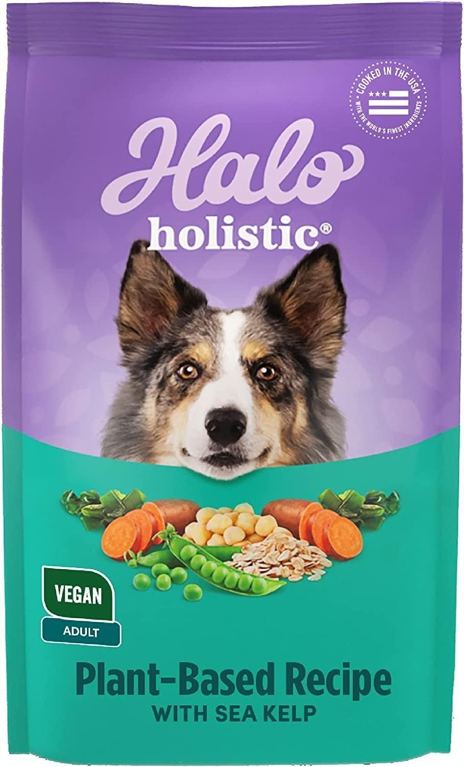 Halo Holistic Plant-Based Recipe With Kelp, Complete Digestive Health, Vegan Dry Dog Food Bag, Adult Formula, 10-Lb Bag