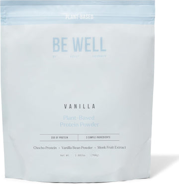 Be Well By Kelly Vanilla Plant-Based Protein Powder, Vegan 20G Of Protein & 8G Of Fiber (3 Ingredients, 20 Servings) 9 Amino Acids + 3 Bcaas No Soy, No Dairy, Stevia-Free, No Sugar Added 1.68Lb 760G