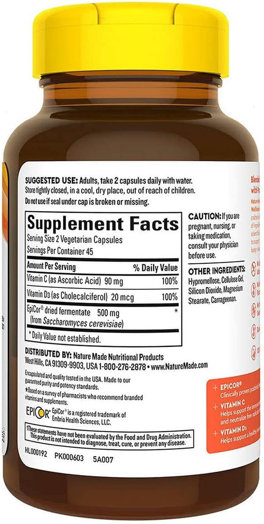 Nature Made Wellends Immune & Respiratory Blends with Vitamin C, Vitamin D3 and Epicor - 90 Vegetarian, Gluten-Free Capsules