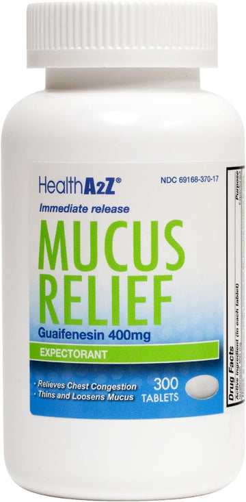 Healtha2Z® Mucus Relief | Guaifenesin 400Mg | 300 Counts |No Benzene | Immediate Release | Expectorant