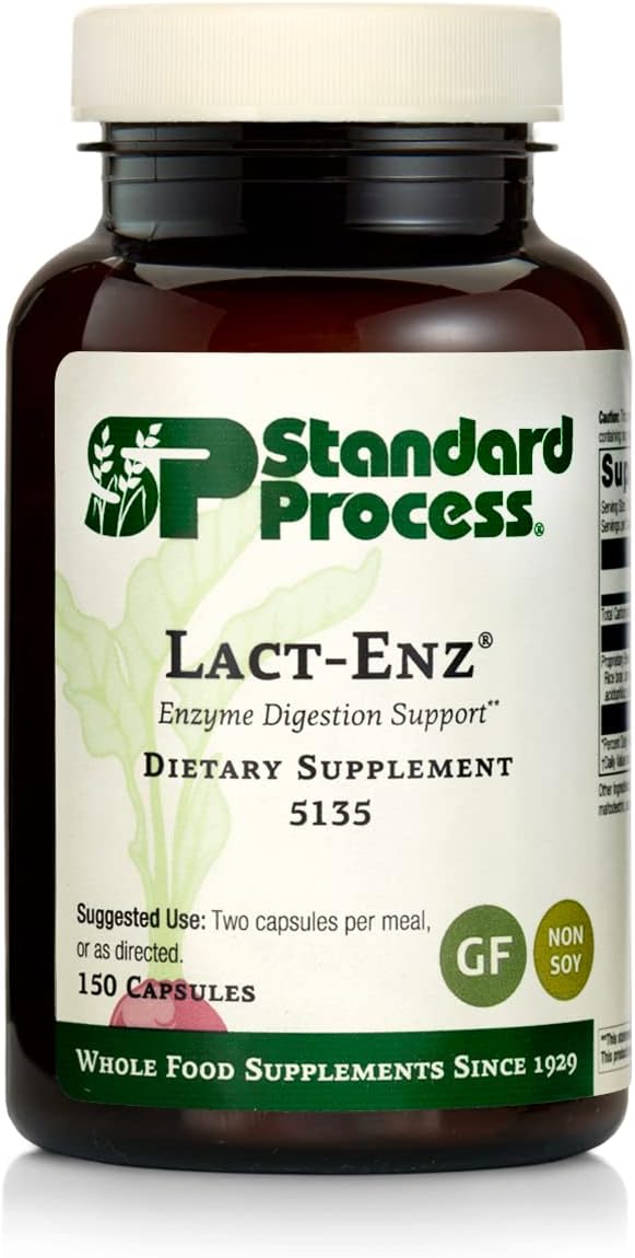 Standard Process Lact-Enz - Whole Food Immune Support, Digestion And Digestive Health With Bifidobacterium Longum, Cellulase, Protease, Amylase, Lipase, Maltodextrin And More - 150 Capsules