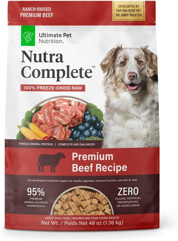 Ultimate Pet Nutrition Nutra Complete Raw Freeze Dried Dog Food, Veterinarian Formulated With Antioxidants, Prebiotics & Amino Acids (3 Pound, Beef)