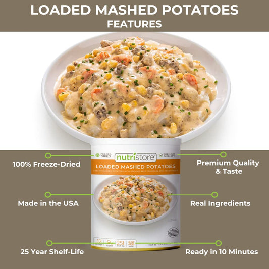 Nutristore Freeze-Dried Loaded Mashed Potatoes | Emergency Survival Bulk Food Storage Meal | Perfect for Everyday Quick Meals and Long-Term Storage | 25 Year Shelf Life | USDA Inspected (1-Pack)