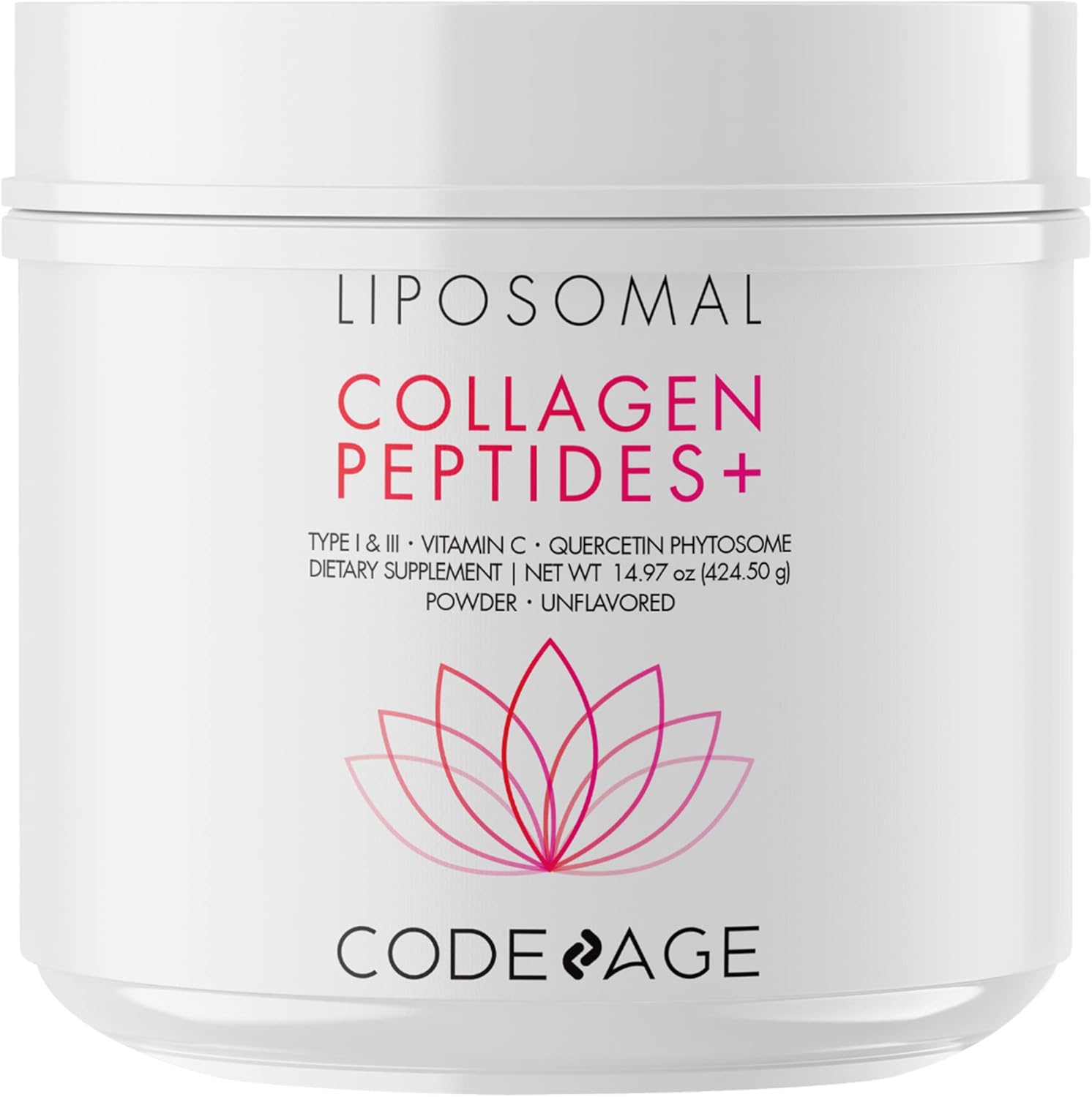 Codeage Liposomal Collagen Peptides Powder + Vitamin C & Quercetin Phytosome, Phospholipid Complex, Grass-Fed Pasture-Raised Hydrolyzed Collagen Type I & Iii Supplement All-In-One, Non-Gmo, 14.97 Oz