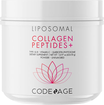 Codeage Liposomal Collagen Peptides Powder + Vitamin C & Quercetin Phytosome, Phospholipid Complex, Grass-Fed Pasture-Raised Hydrolyzed Collagen Type I & Iii Supplement All-In-One, Non-Gmo, 14.97 Oz