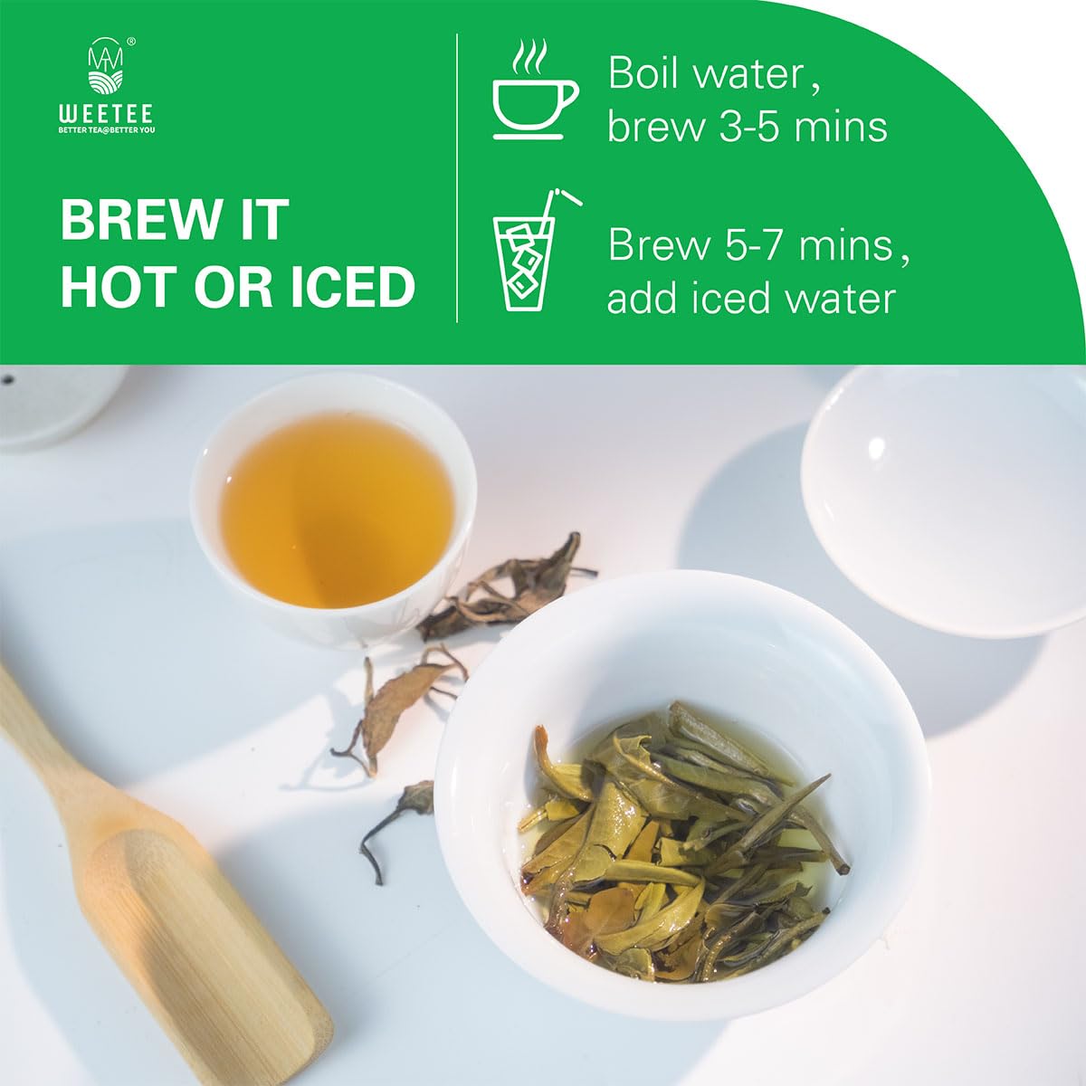 Wt Weetee Organic White Peony Tea, Usda Organic Bai Mu Dan Loose Leaf 4Oz/114G, Premium Chinese White Tea Whole Loose-Leaf, High Antioxidant & Low Caffeine