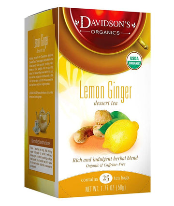 Davidson'S Organics, Lemon Ginger, 25-Count Tea Bags, Pack Of 6