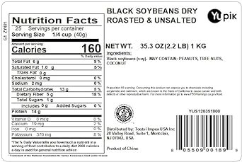 Yupik Soya Beans, Dry Roasted Unsalted Black, 2.2 lb