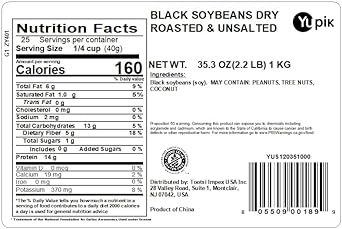 Yupik Soya Beans, Dry Roasted Unsalted Black, 2.2 Lb