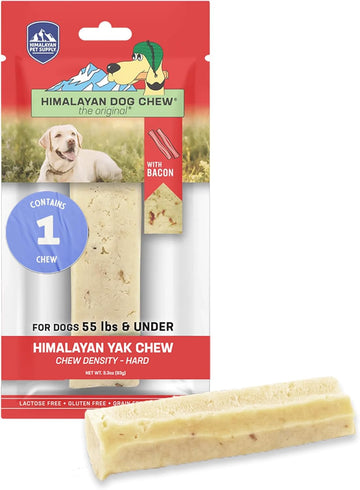 Himalayan Dog Chew Original Yak Cheese Dog Chew, Bacon, 1 Large Stick, 3.3 Oz, Gluten Free, Healthy Dog Treats, Grain & Lactose Free 100% Natural, Long Lasting Dog Chews For Dogs Under 55 Lbs