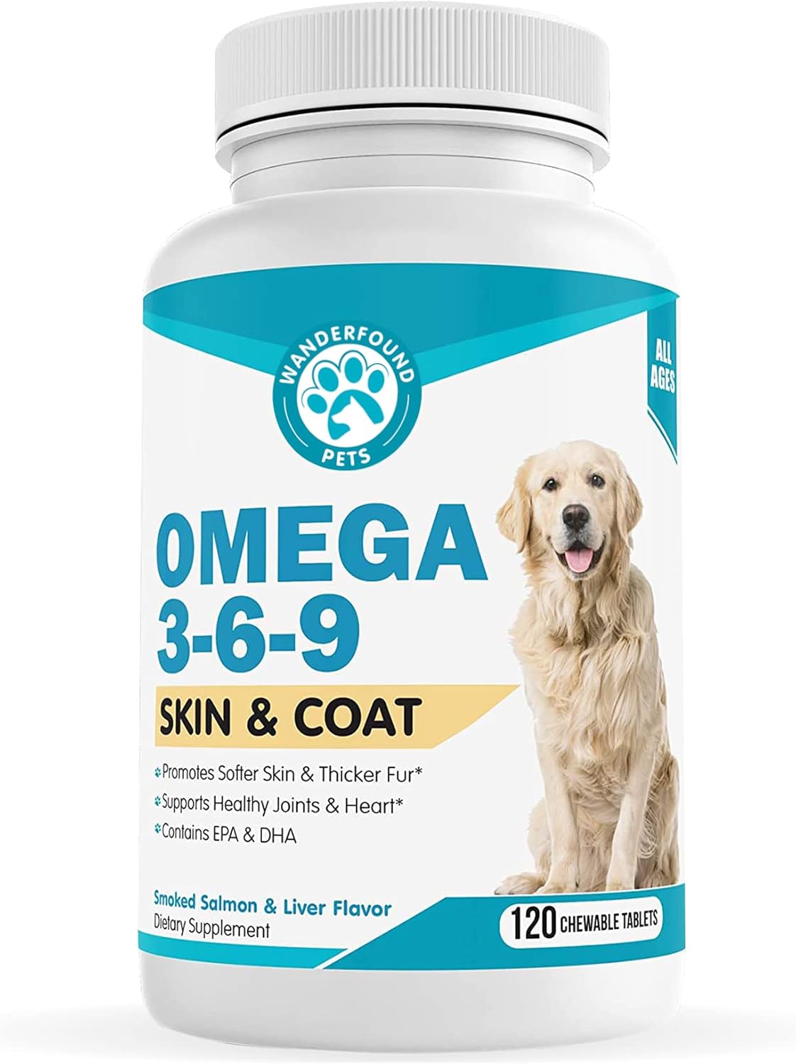 Wanderfound Pets - Omega 3 for Dogs, Skin and Coat Fish Oil for Dogs, Dog Itch Relief, Joint and Heart Health, Chewable Vitamins for Dogs Fur and Skin, Smoked Salmon and Liver Flavor, 120 Tablets : Pet Supplies