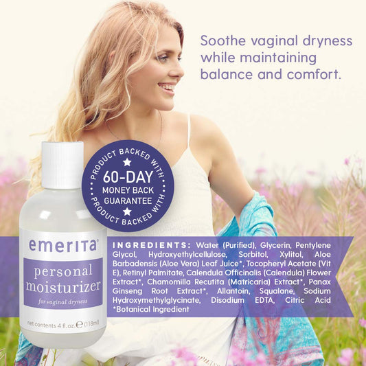 Emerita Personal Moisturizer | Intimate Skin Care for Vaginal Dryness | Water Based with Calendula & Vitamin E | Estrogen & Paraben Free | 4 fl oz