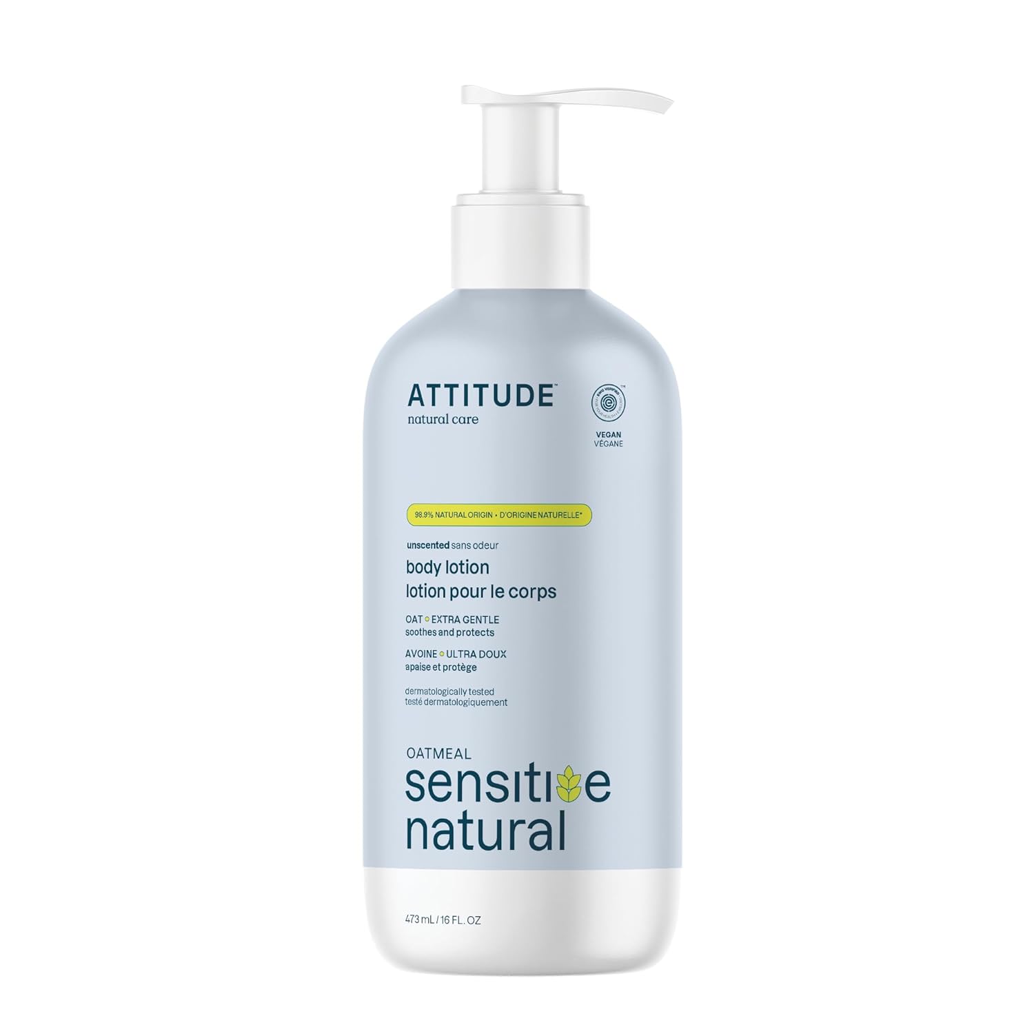 Attitude Body Lotion For Sensitive Skin With Oat, Ewg Verified, Dermatologically Tested, Vegan, Extra Gentle, Unscented, 16 Fl Oz