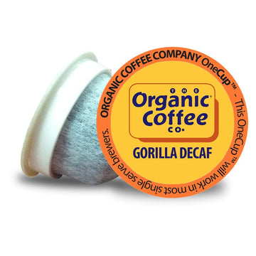 The Organic Coffee Co. Compostable Coffee Pods - Gorilla Decaf (80 Ct) K Cup Compatible including Keurig 2.0, Medium Roast, Swiss Water Processed, USDA Organic
