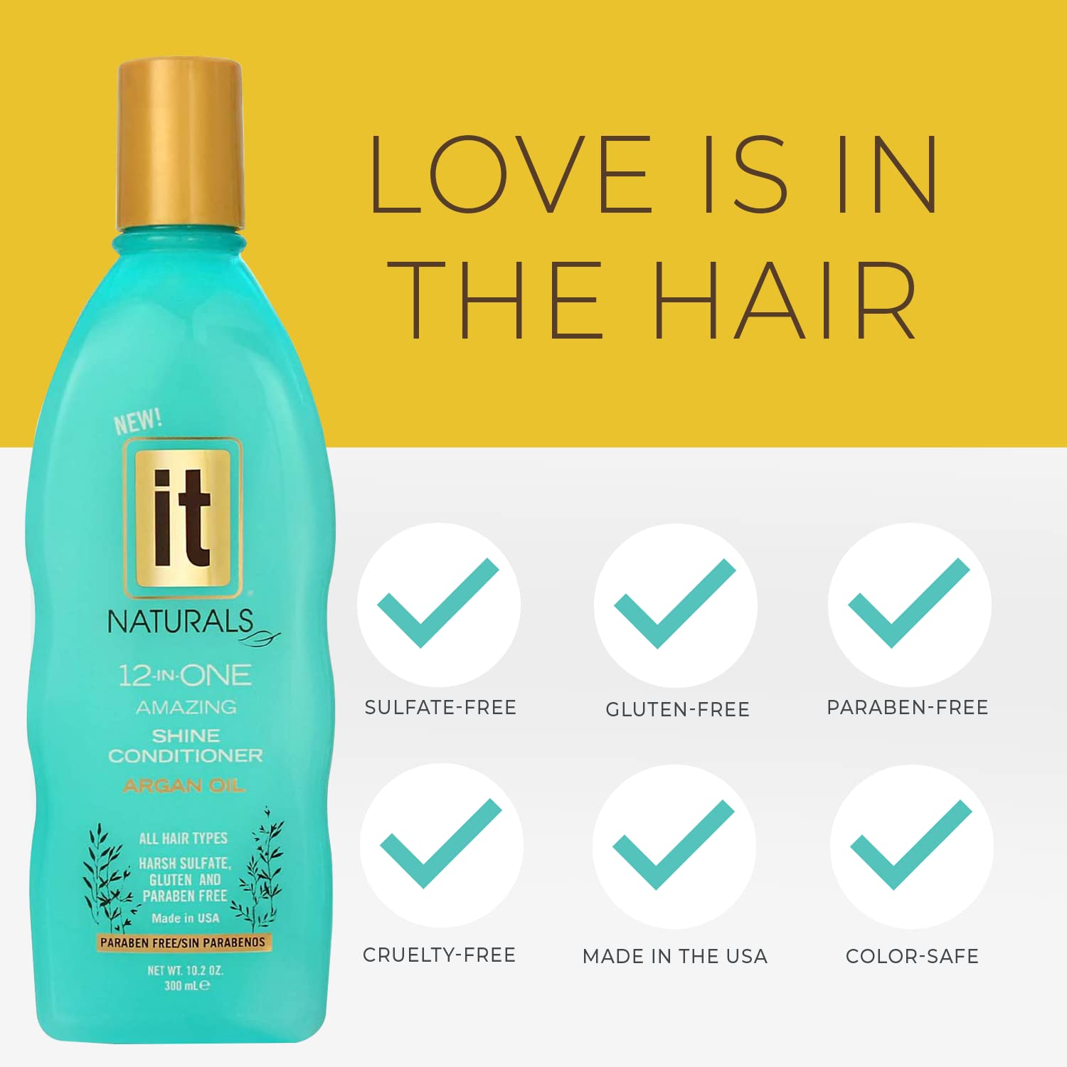 It Naturals Argan Oil 12-In-One Amazing Shine Conditioner, 10.2Oz - Repairs, Protects & Strengthen Hair Split Ends & Breakage - For All Hair Types - Moisturizing & Volumizing - Paraben Free : Beauty & Personal Care