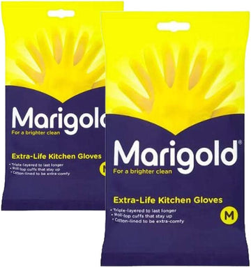 Marigolds Unisex Marigold-Gloves-Medium Marigold Extra Life Kitchen Gloves Medium 2 Pairs, Yellow, M Pack Of Uk