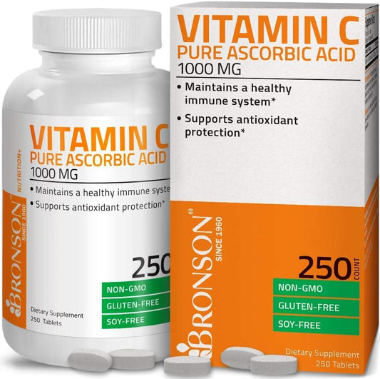 Bronson Vitamin C 1000 Mg Premium Non-Gmo Ascorbic Acid + Bronson Zinc Triple Play 30 Mg Triple Coverage Immune Support Zinc Supplement