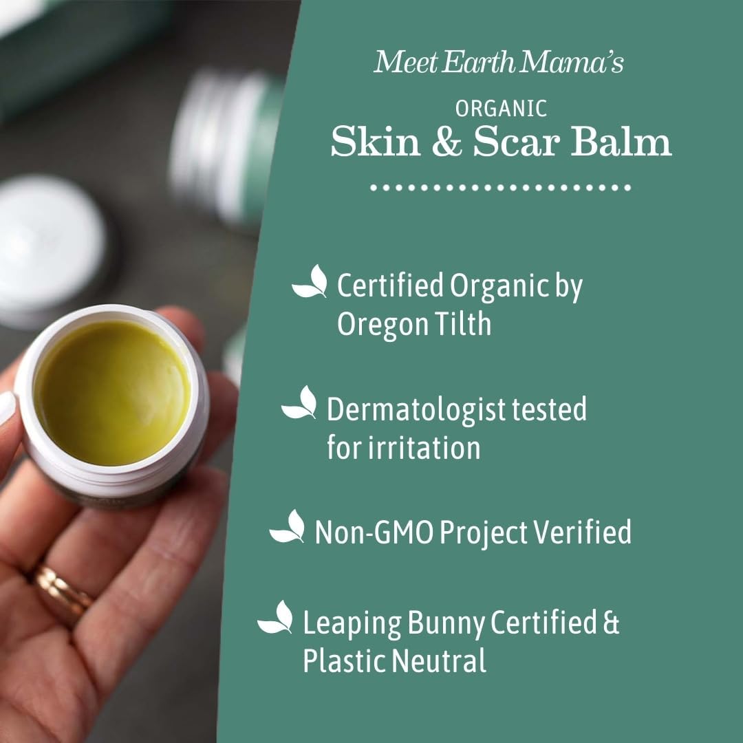 Earth Mama Organic Skin & Scar Balm |C-Section Recovery Skin Care, Pregnancy Stretch Mark Scar Cream With Organic Jojoba Oil, Tamanu Oil & Gotu Kola : Health & Household