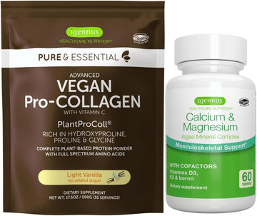 Vegan Vanilla Collagen Protein Powder + Calcium & Magnesium Complex Bundle, Comprehensive Bone Support, By Igennus